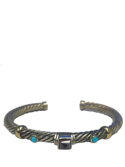 David Yurman Silver 14k Gold Renaissance Cable Cuff Bracelet-Consigned Designs