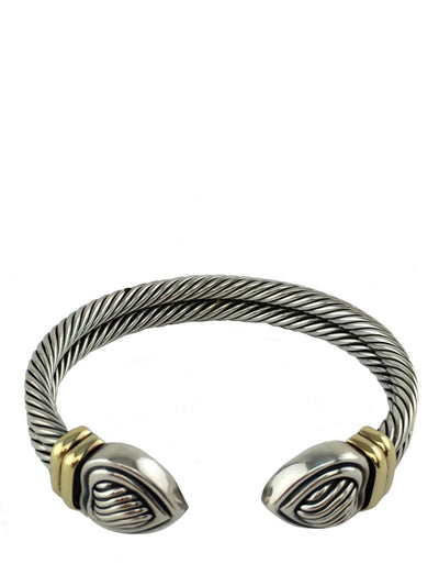 David Yurman Sterling Silver Double Cable Heart Cuff Bracelet with Gold Accents-Consigned Designs