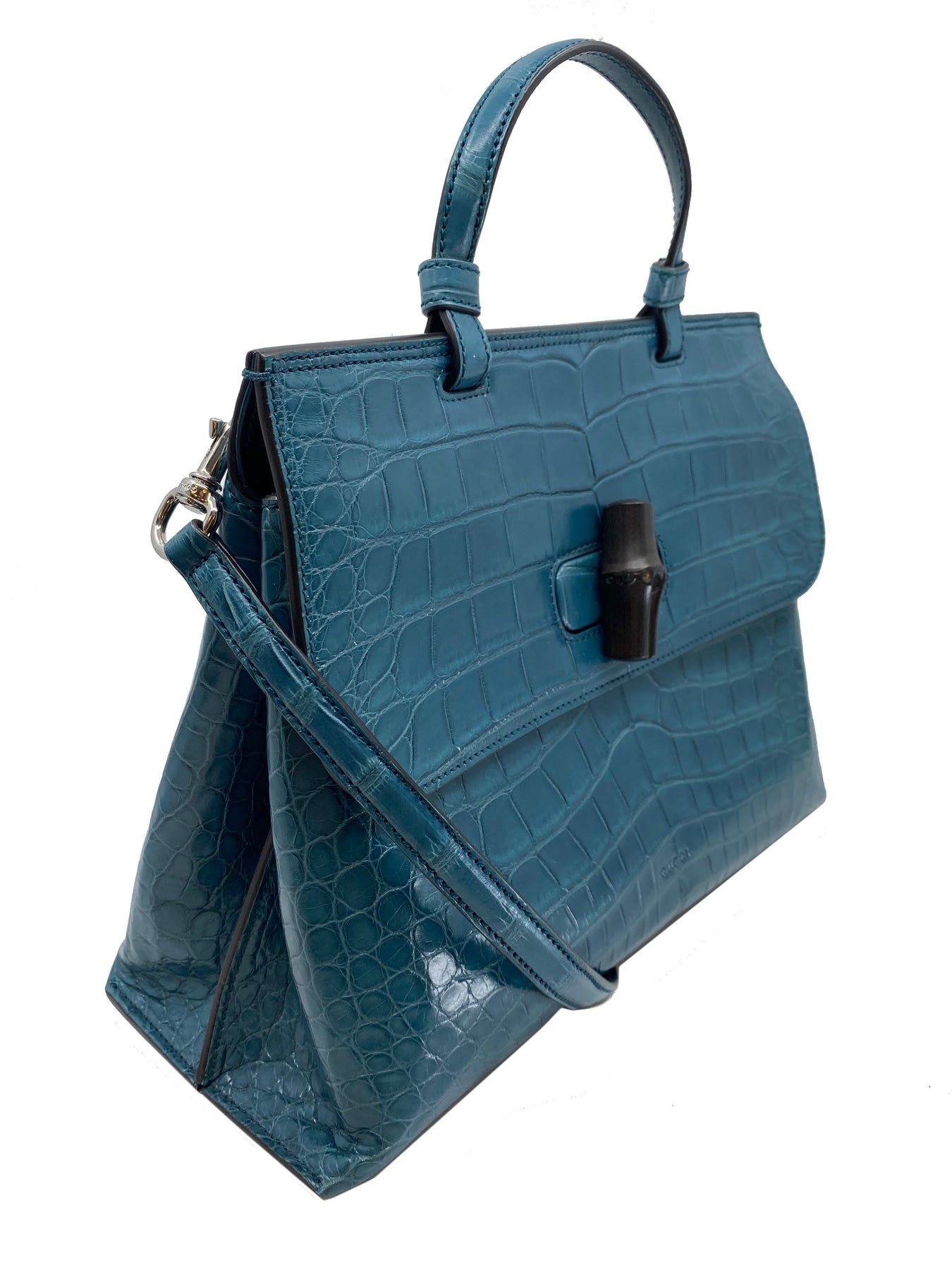 Gucci Bamboo 1947 crocodile top handle bag
