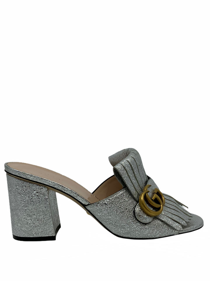 【関税&送料込】Gucci Gg Fabric Mules Gucci Marmont GG Metallic Foil Leather Fringe Mules Size 9.5