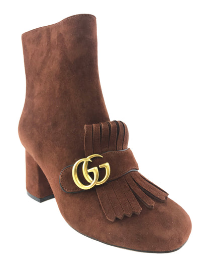Gucci Marmont GG Suede Block-Heel Ankle Boots Size 9-Consigned Designs
