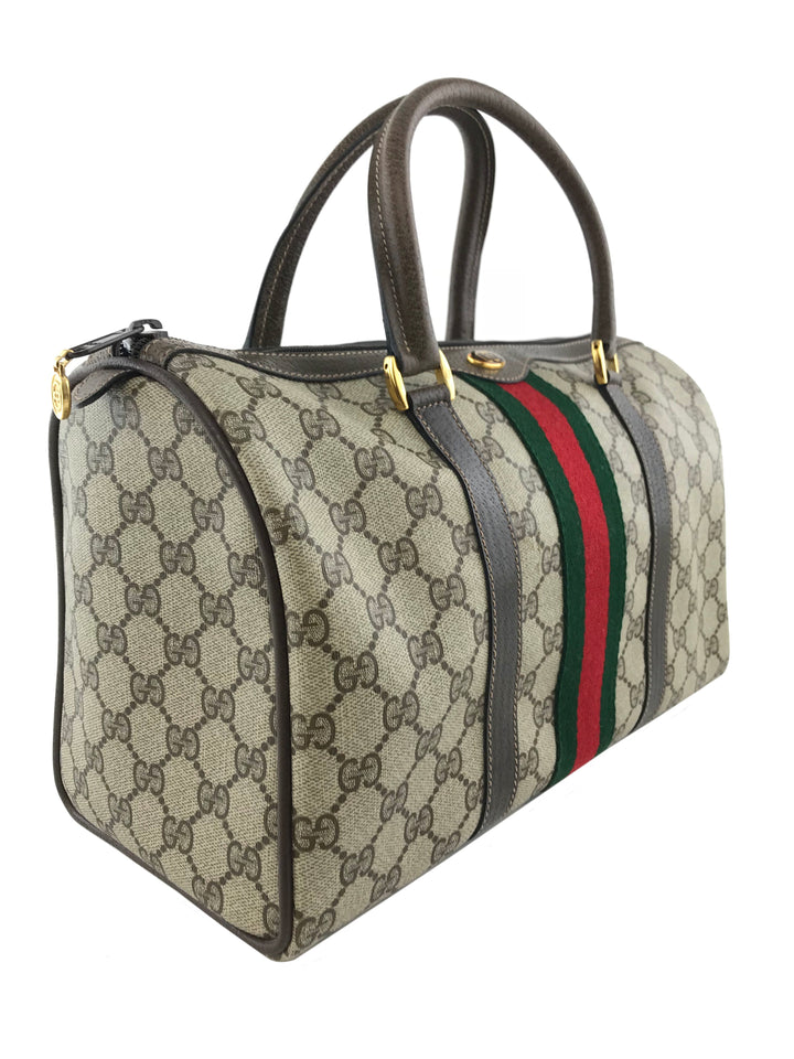 Gucci Monogram Boston Web Medium Satchel Bag - Consigned Designs