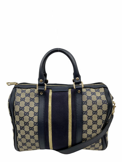 Gucci Monogram Canvas Web Boston Bag with Shoulder Strap-Consigned Designs