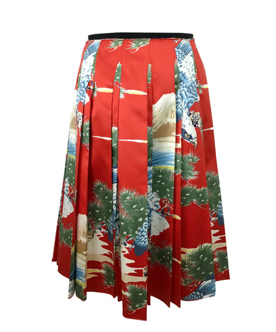 Gucci Oriental Eagle Pleated Silk Skirt Size M-Consigned Designs