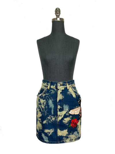 Gucci Printed Bee Denim Jean Skirt Size XS-Consigned Designs