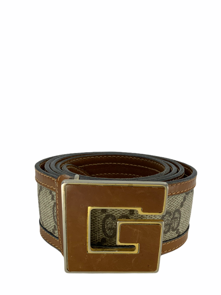 小物 GUCCI 00's monogram canvas leather belt Gucci Vintage Monogram Canvas Logo Belt - Consigned Designs