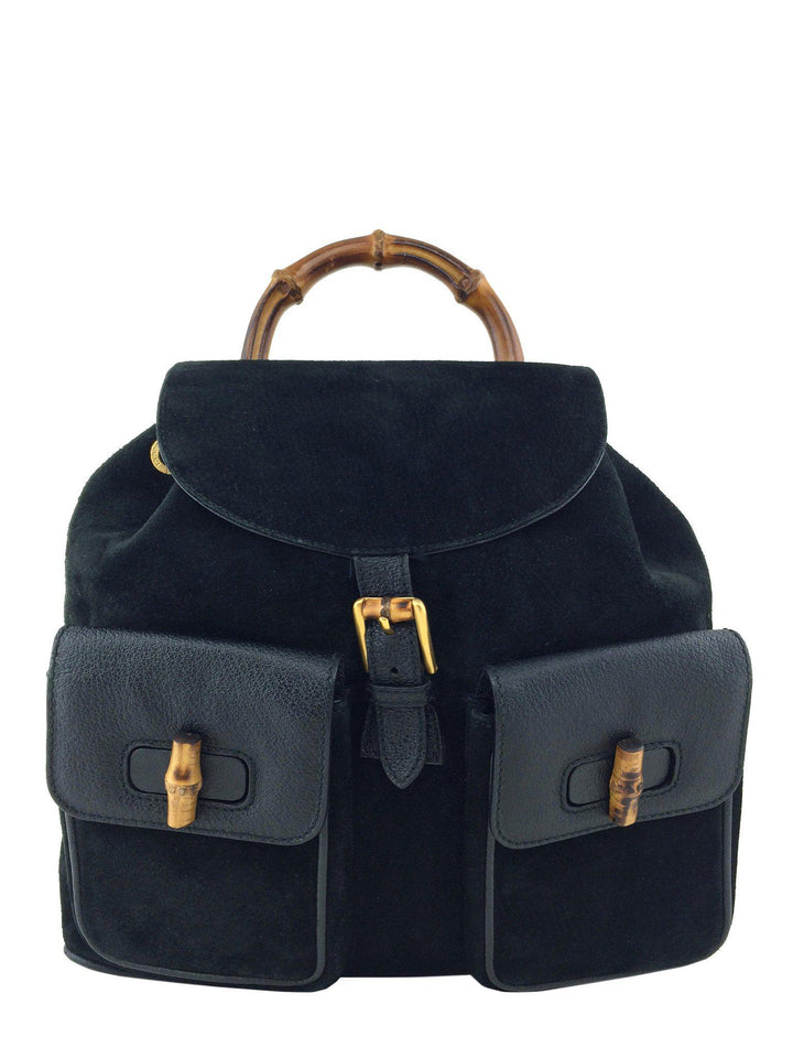 Gucci Vintage Suede Bamboo Drawstring Backpack Bag Consigned Designs