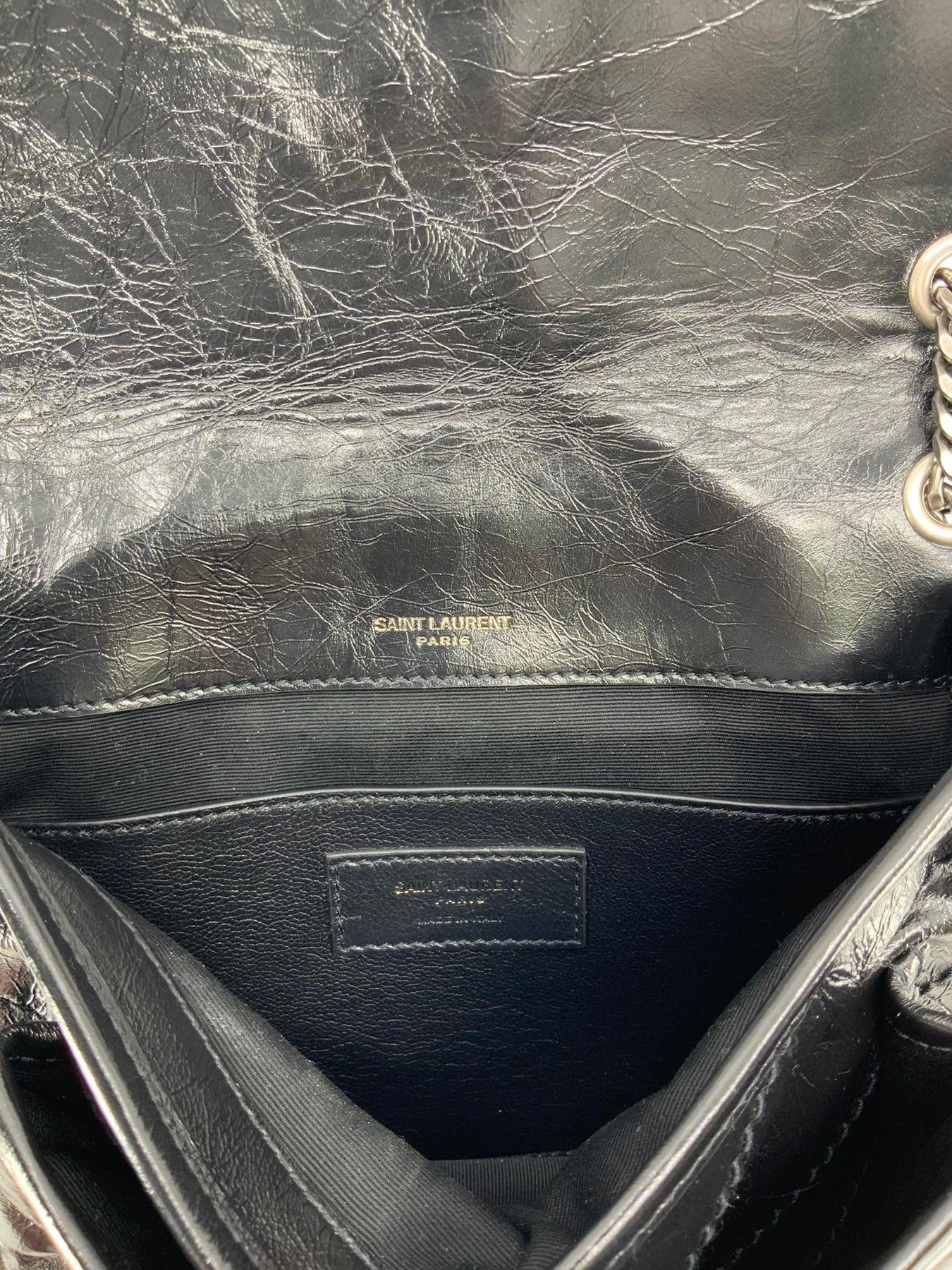 SAINT LAURENT Crinkled Calfskin Matelasse Monogram Baby Niki Chain