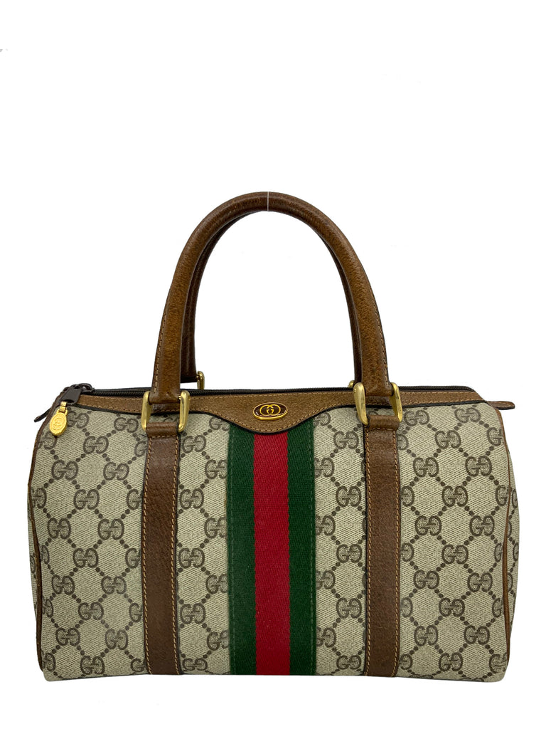Gucci Boston Bag Sherry Line Leather Size Medium Vintage 1930-1960  Authentic