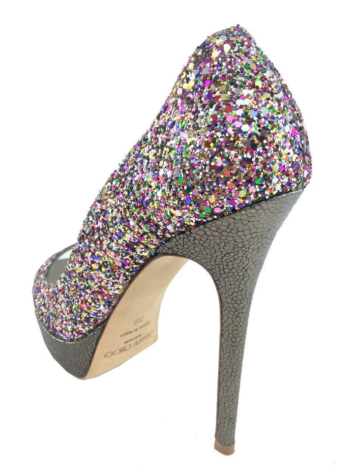 Jimmy Choo Crown Glitter Platform Pumps Size 8 - Consigned Jimmy Choo Crown Glitter Platform Pumps Size 8 - Consigned