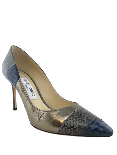 Jimmy Choo Metallic Leather Snakeskin Pumps Size 7.5-Consigned Designs