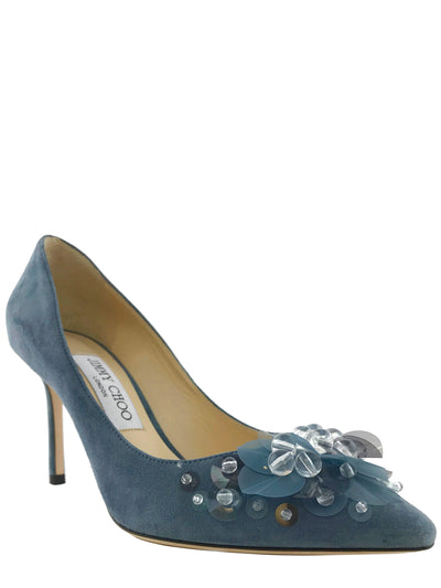 Jimmy Choo Romy Suede Flower Pump Size 7.5-Consigned Designs