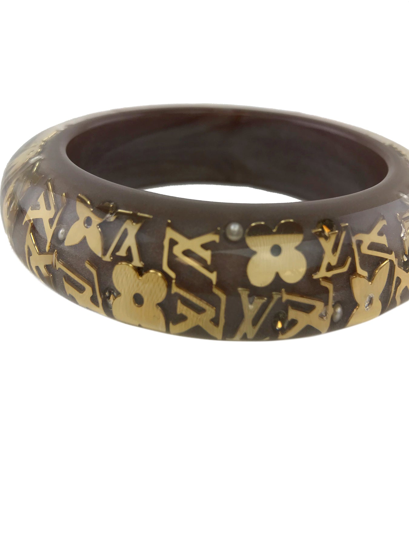 Louis Vuitton Brown Inclusion and Clear with gold Bangle Bracelets Logo LV