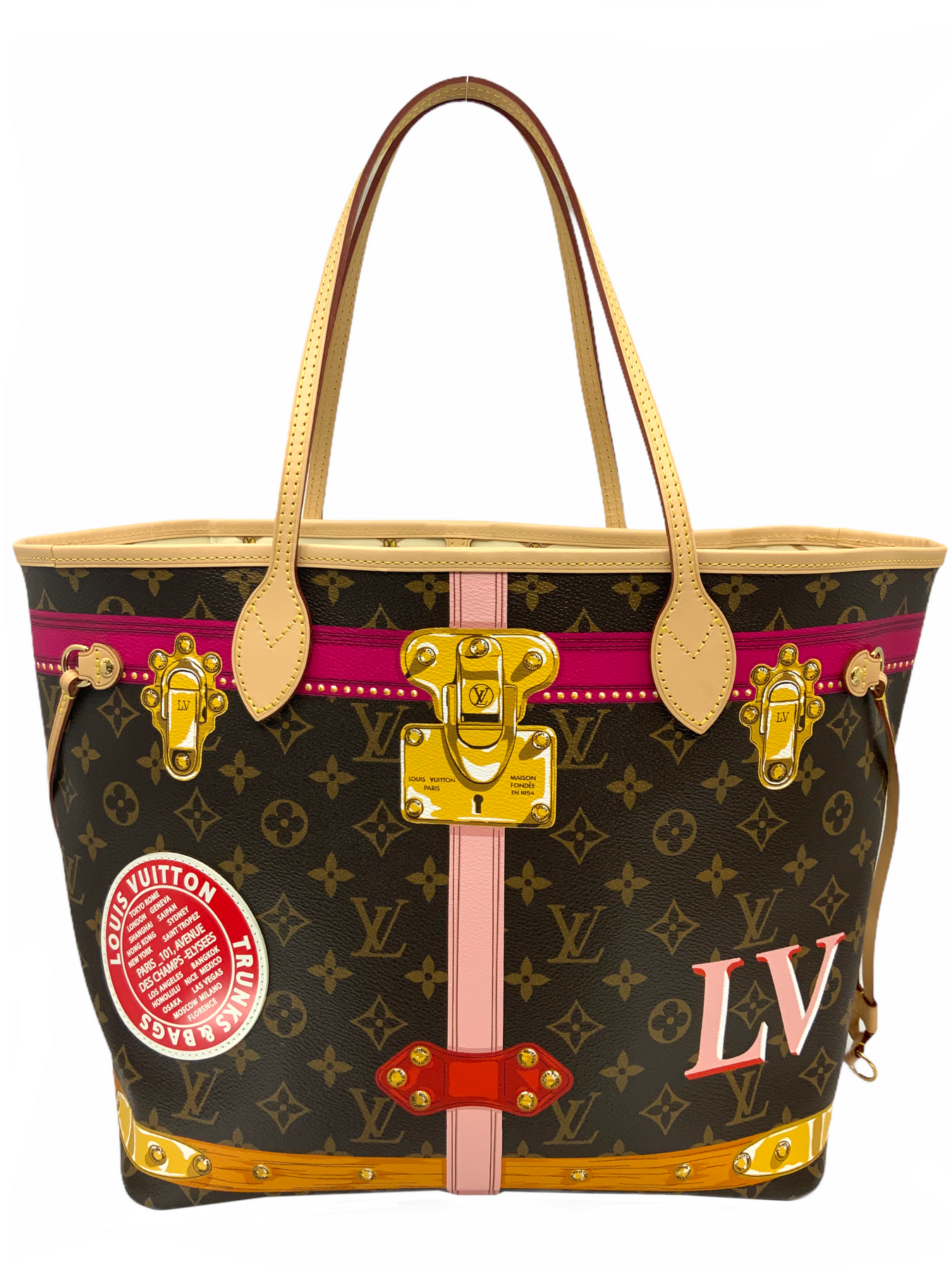 LOUIS VUITTON Limited Edition 2018 Monogram Summer Trunks Neverfull MM Tote  - ShopperBoard