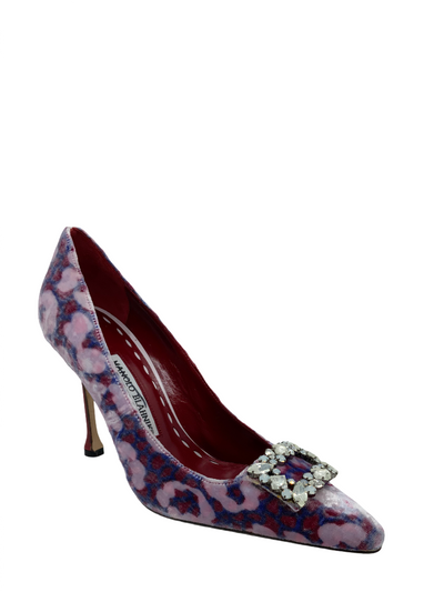 Manolo Blahnik Printed Velvet Crystal Encrusted Pumps Size 5.5-Consigned Designs