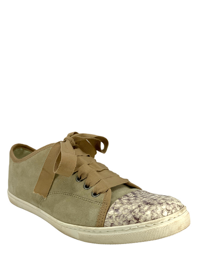Lanvin Suede and Python Cap Toe Sneakers Size 8-Consigned Designs
