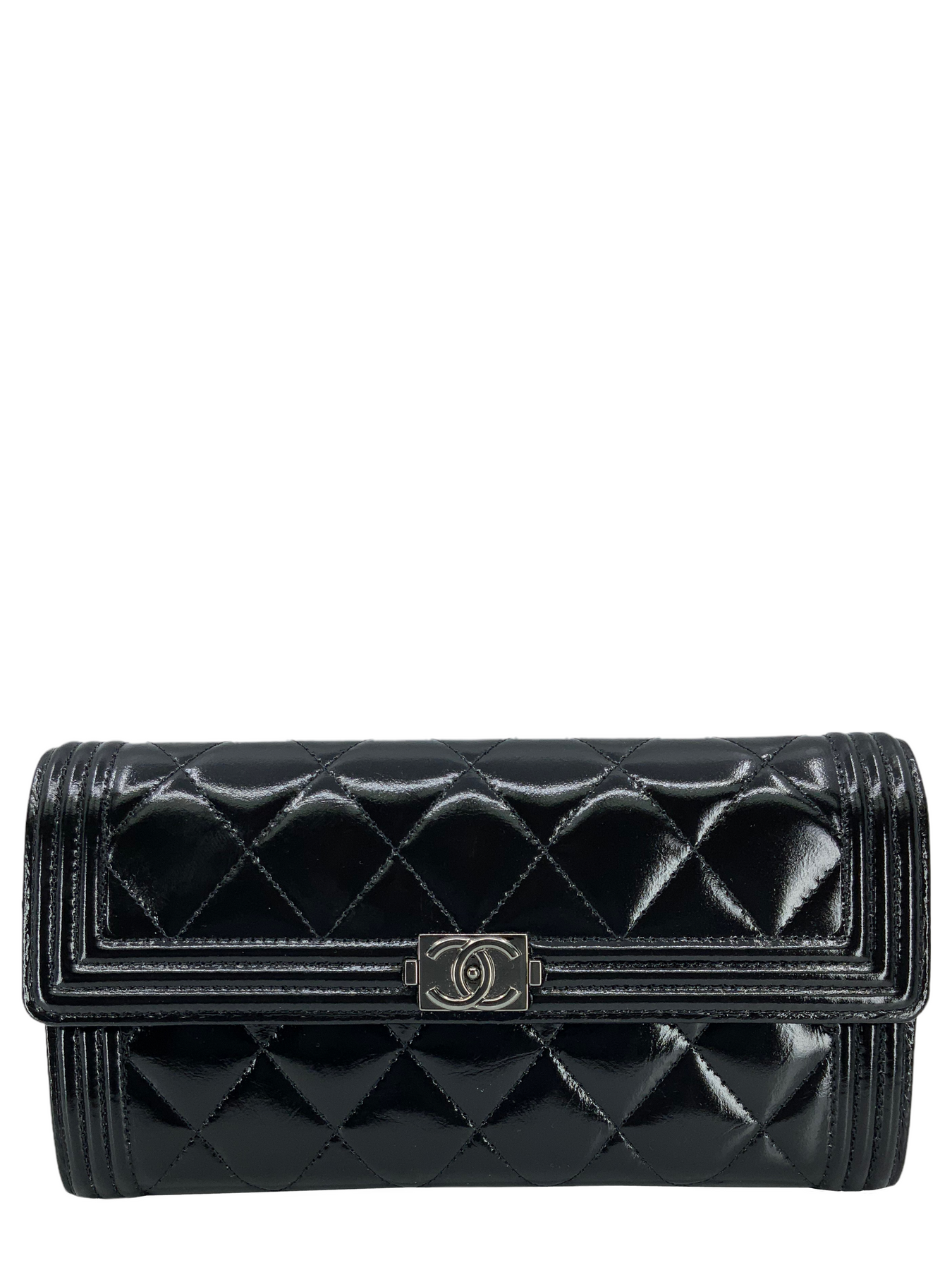Chanel Black Quilted Leather Boy Zip around Continental Wallet Chanel