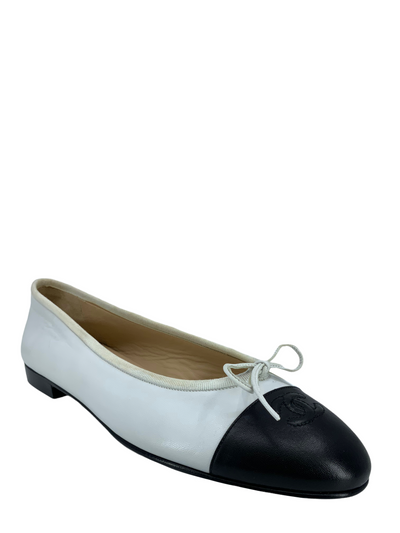 Chanel CC Cap Toe Leather Ballet Flats Size 11-Consigned Designs