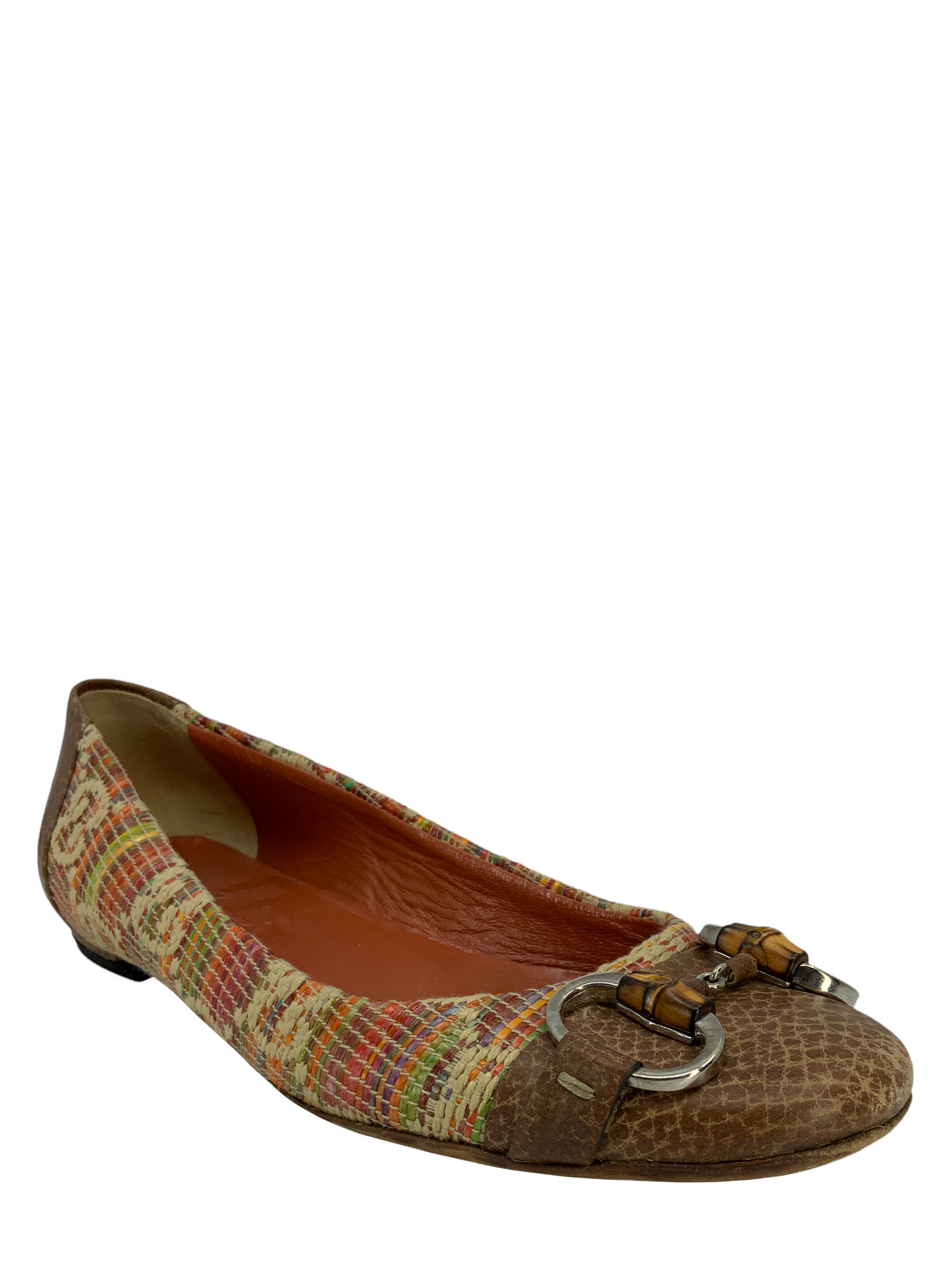 Gucci Vintage GG Straw Bamboo Horsebit Ballet Flats Size 5.5 Consigned Designs