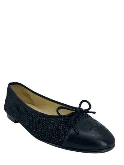 Chanel CC Cap Toe Textured Suede Ballet Flats Size 7-Consigned Designs