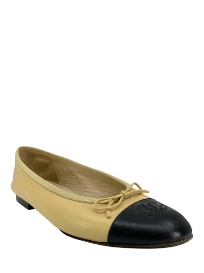 Chanel CC Cap Toe Lambskin Leather Ballet Flats Size 8.5-Consigned Designs