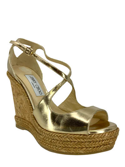 JIMMY CHOO Dakota Wedge Espadrille Wedge Sandals Size 7.5-Consigned Designs