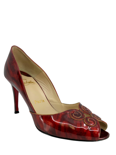 Christian Louboutin Tortoise Patent Leather Peep Toe Pumps Size 7-Consigned Designs