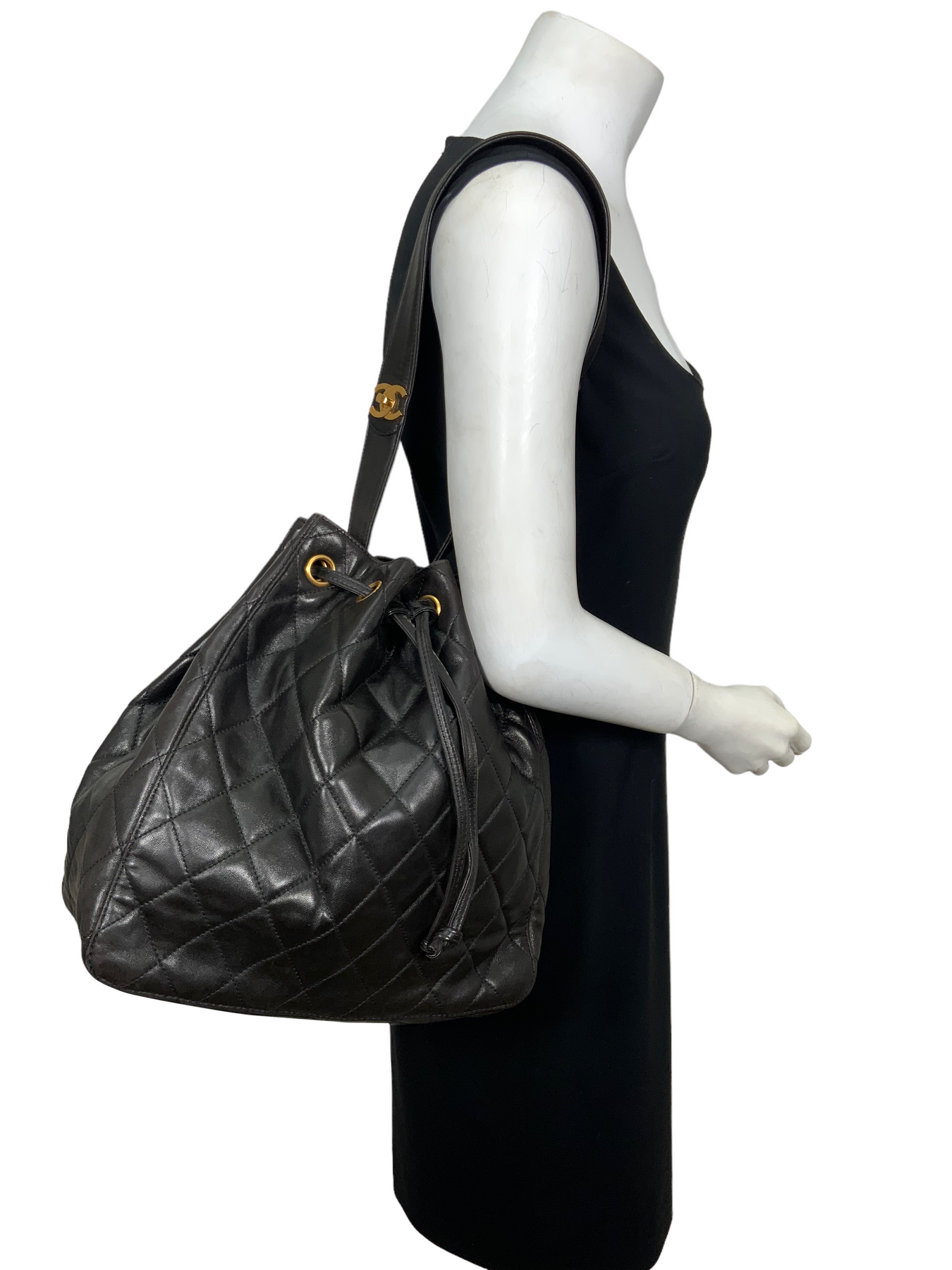 Chanel Vintage Lambskin Timeless CC Drawstring Bucket Bag (SHF