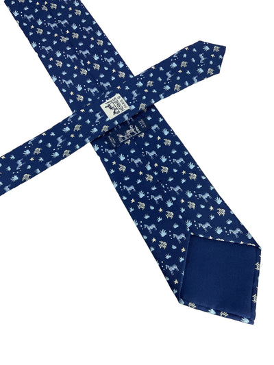 HERMES Fish and Zebra Print Classic Men's Silk Neck Tie-Consigned Designs