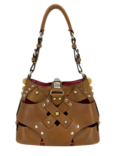 PRADA Leather Woven Studded Lattice Shoulder Bag-Consigned Designs