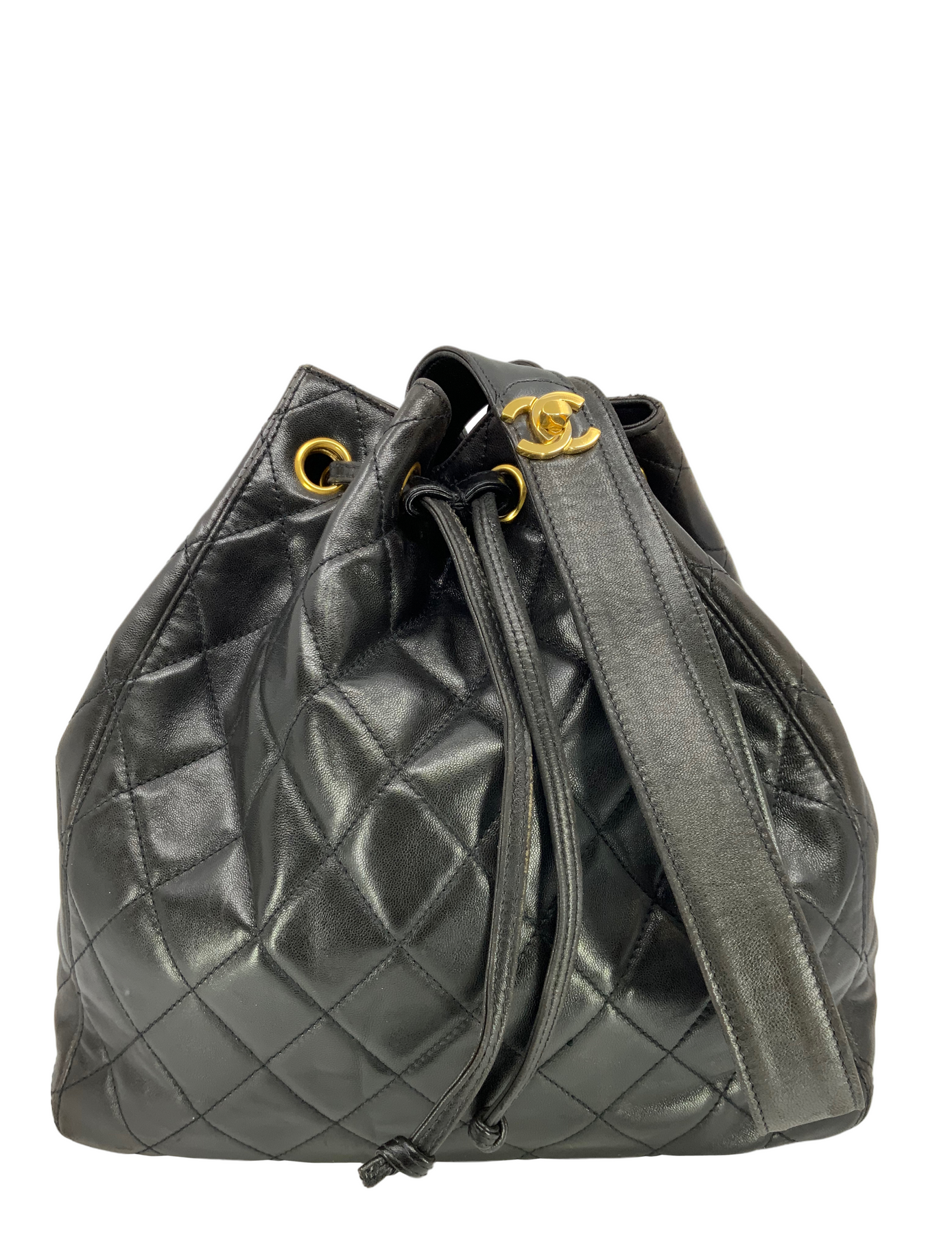 Chanel Vintage Diamond Stitch Drawstring Bucket Bag Quilted Lambskin