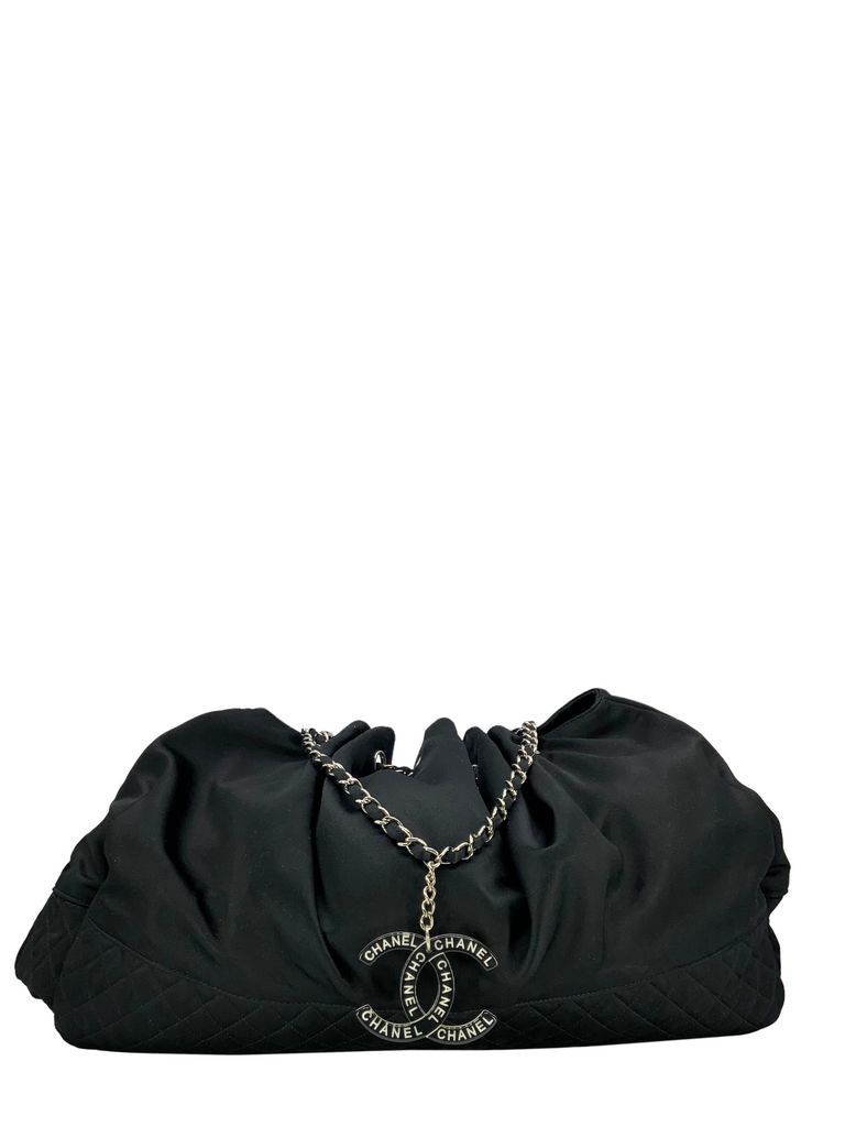 Chanel Black Satin Melrose Cabas Draw-Chain Large Tote Bag - Yoogi's Closet