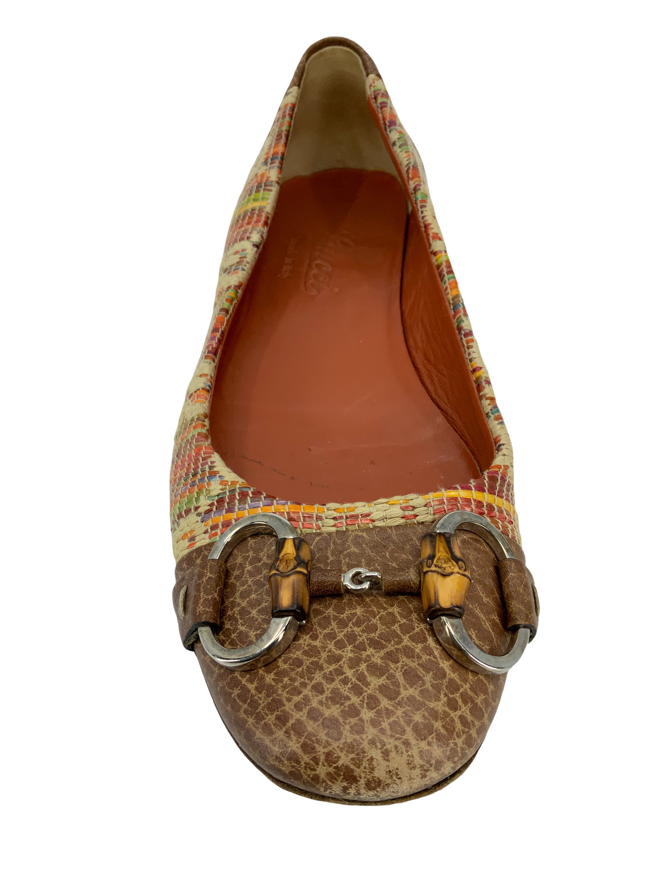 Gucci Vintage GG Straw Bamboo Horsebit Ballet Flats Size 5.5