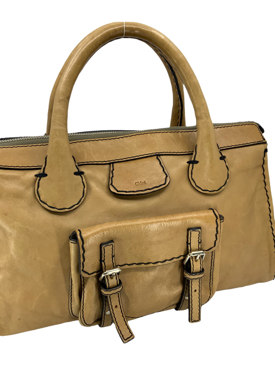 CHLOE Edith Stitching Leather Boston bag 2way Brown Used W