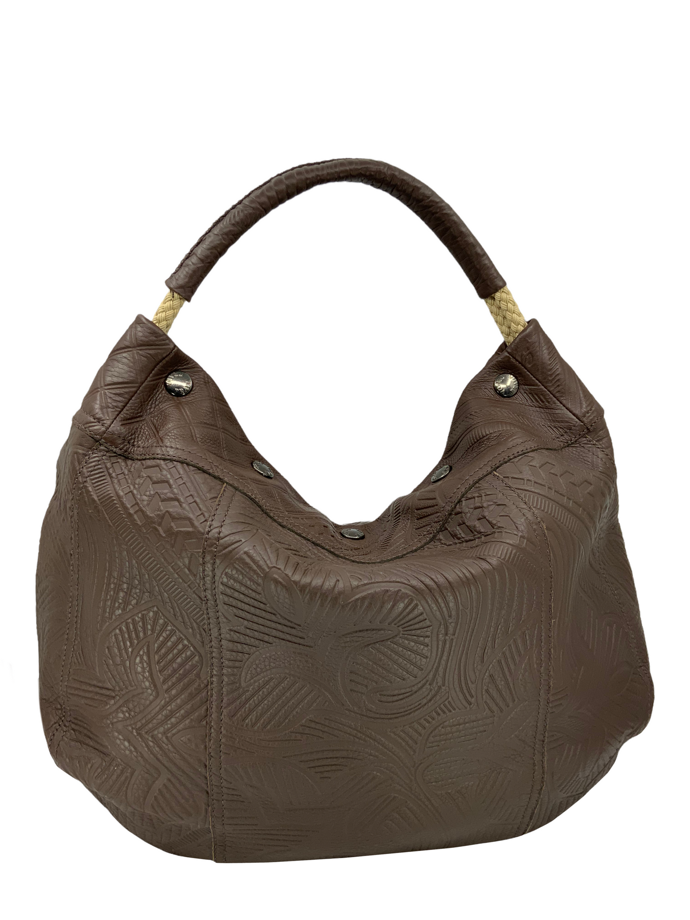 Prada Leather Side Pocket Hobo Shoulder Bag Brown