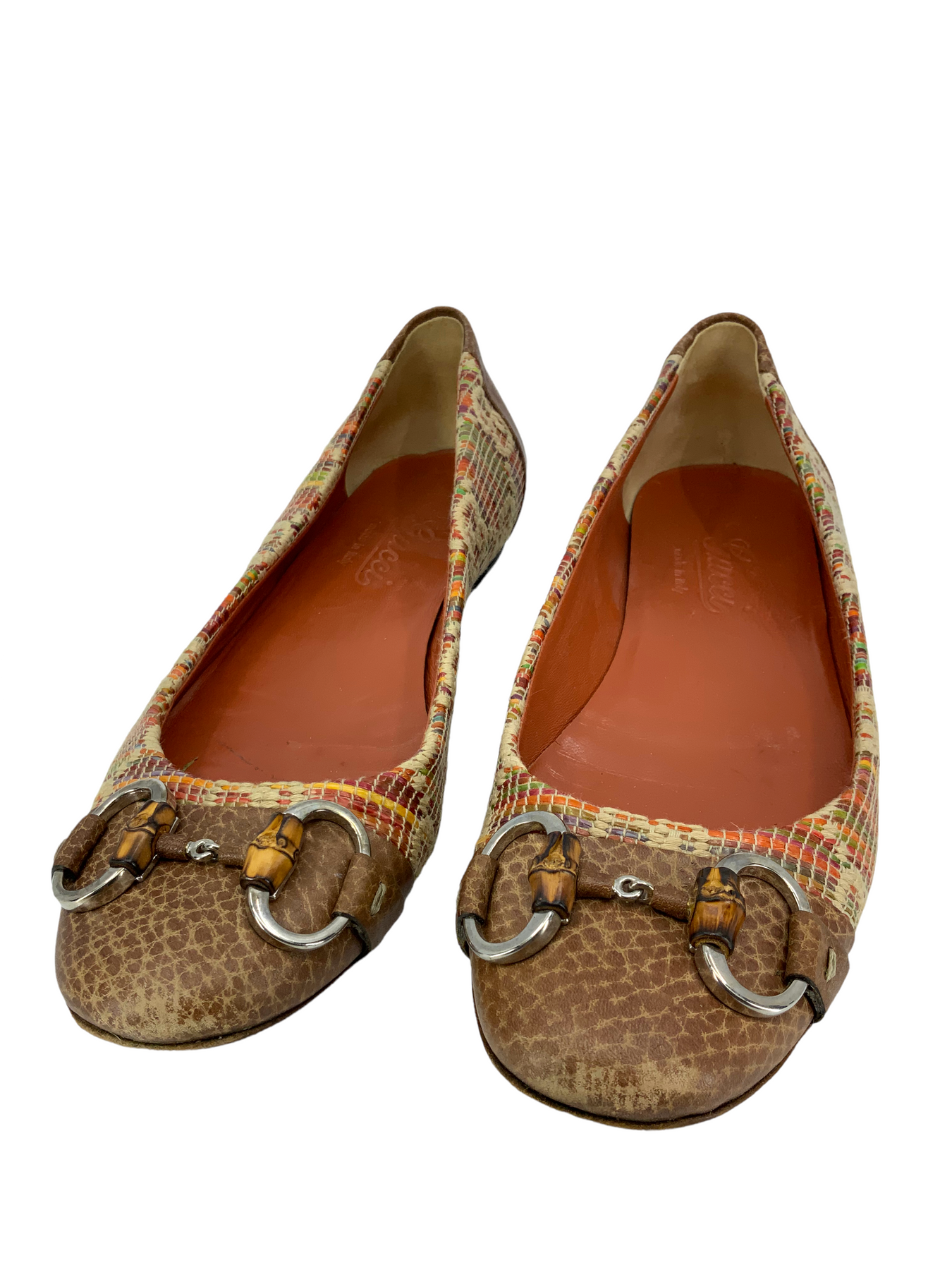 Gucci Vintage GG Straw Bamboo Horsebit Ballet Flats Size 5.5