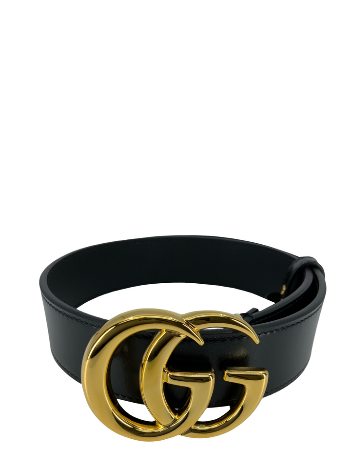 GUCCI GG MARMONT LEATHER BELT マーモント レザーベルト GG Marmont thin leather belt with shiny buckle in black