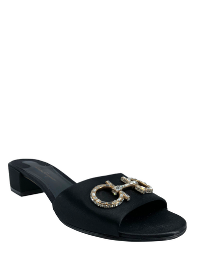 Salvatore Ferragamo Satin & Swarovski Crystal Slide Sandals Size 10-Consigned Designs