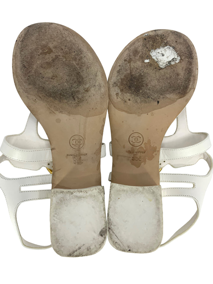 CHANEL 21P Leather CC Logo Thong Sandals Size 8 - Consigned