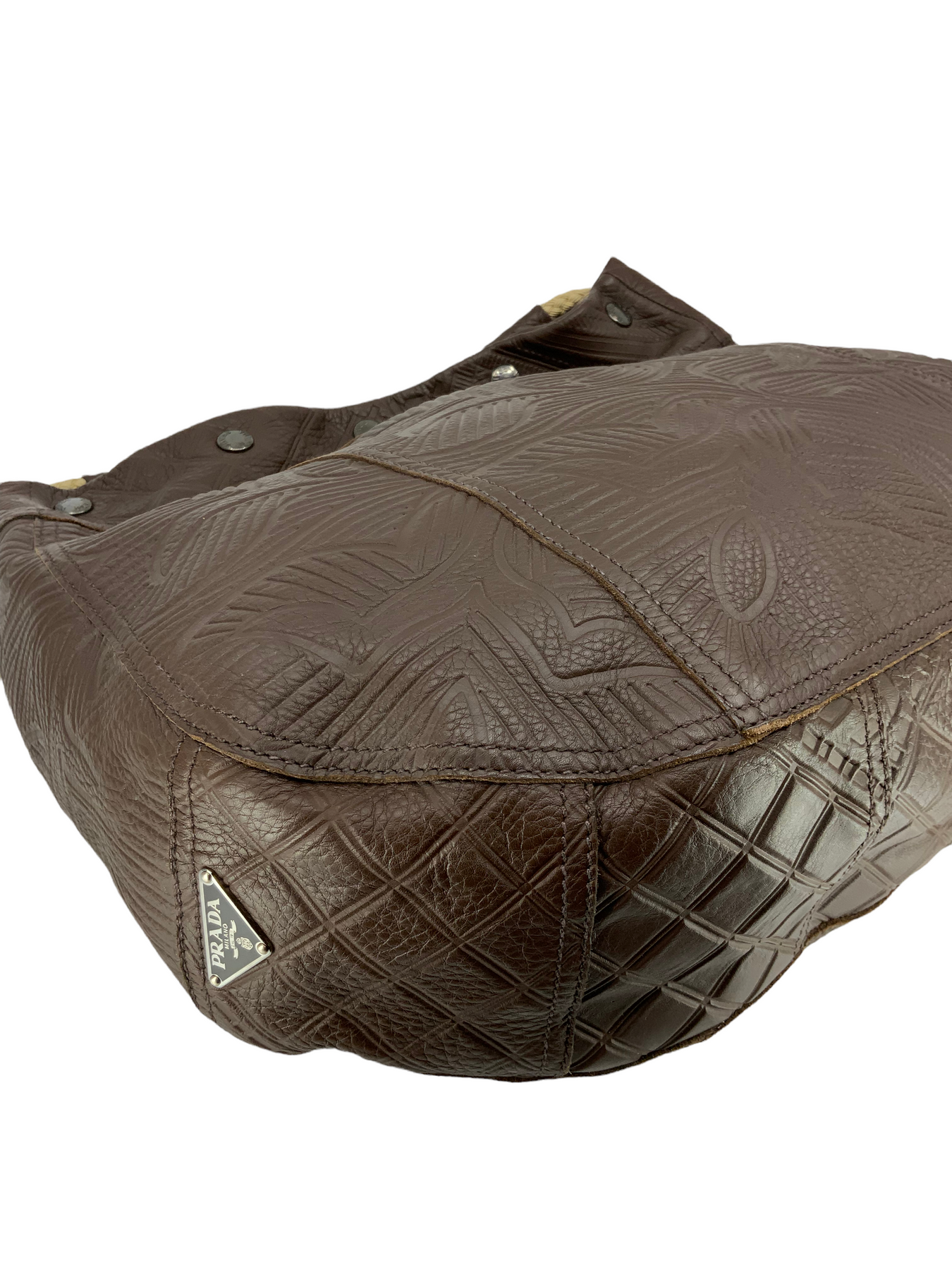 Prada brown sales leather hobo bag