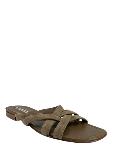 Manolo Blahnik Suede Strappy Slide Sandals Size 8-Consigned Designs