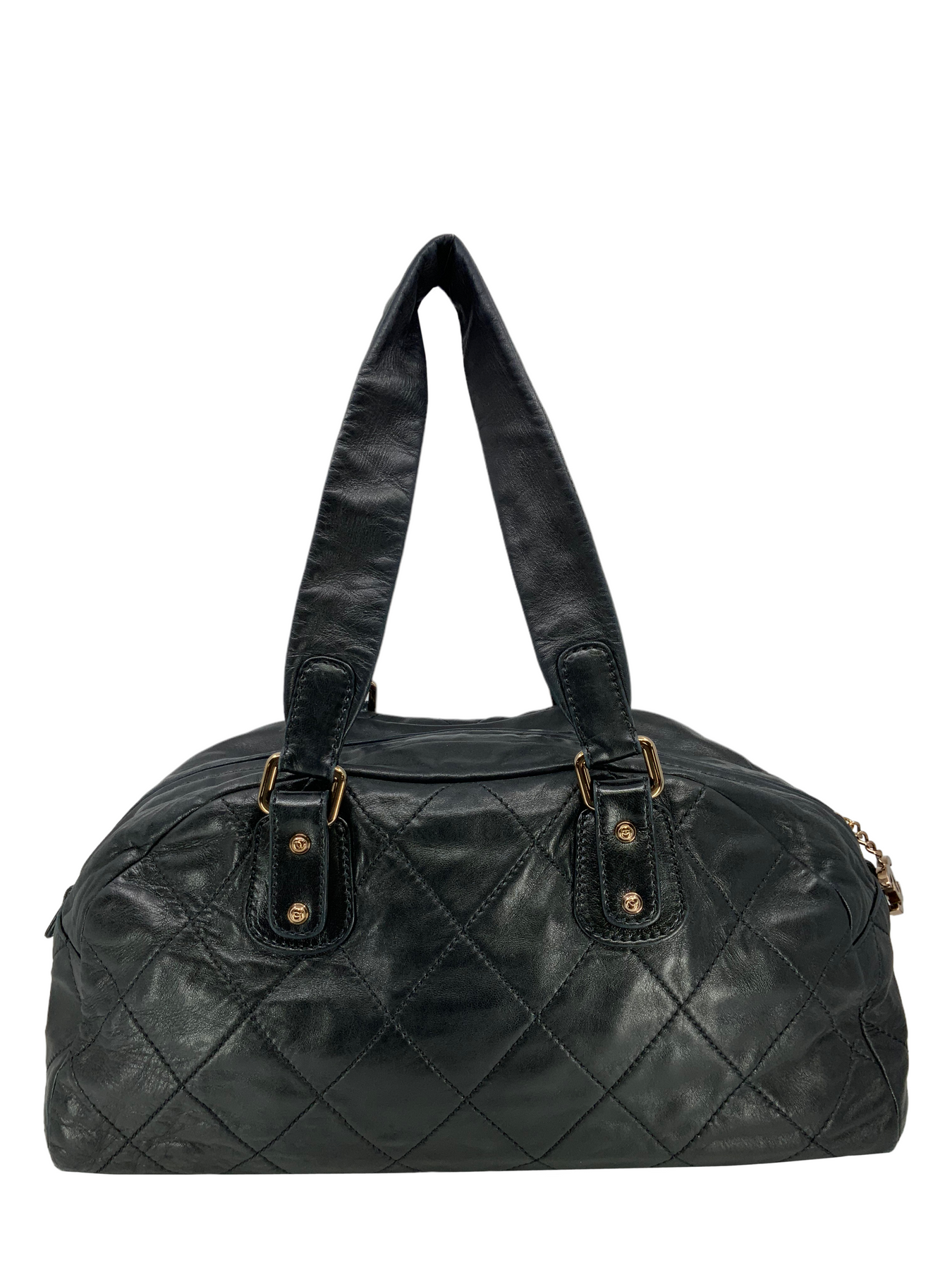 Chanel 2006/08 Soft Quilted Bowling Bag CC Zip Black Satchel