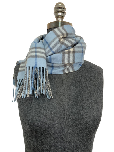 Burberry Checkered Plaid Cashmere Scarf with Fringe-Consigned Designs