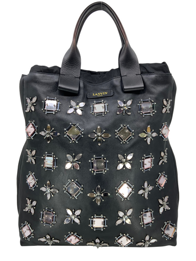 LANVIN Mirror Embellished Leather Padam Shopper Tote Bag-Consigned Designs
