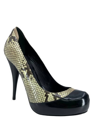 Fendi Snakeskin Patent Patent Leather Platform Pumps Size 8-Consigned Designs