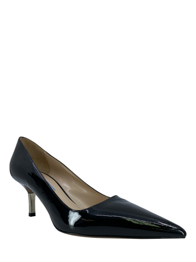PRADA Patent Leather Metal Heel Pointed Toe Pumps Size 7.5-Consigned Designs