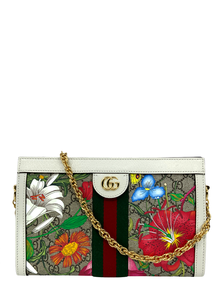 GUCCI GG Supreme Monogram Flora Web Small Ophidia Chain Shoulder