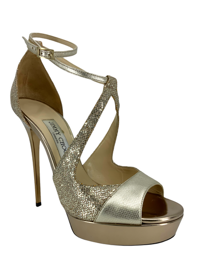 Jimmy Choo Metallic Sequin Glitter Platform Sandals Size 9.5-Consigned Designs