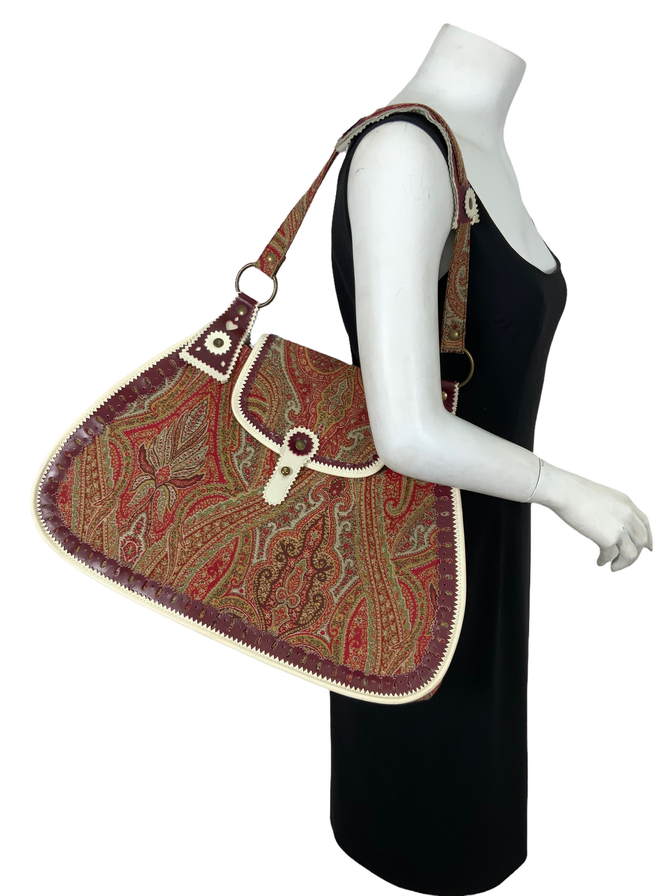 Etro Bordeaux Paisley Boston Bag Barrel Cylinder Leather ref.298985 - Joli  Closet