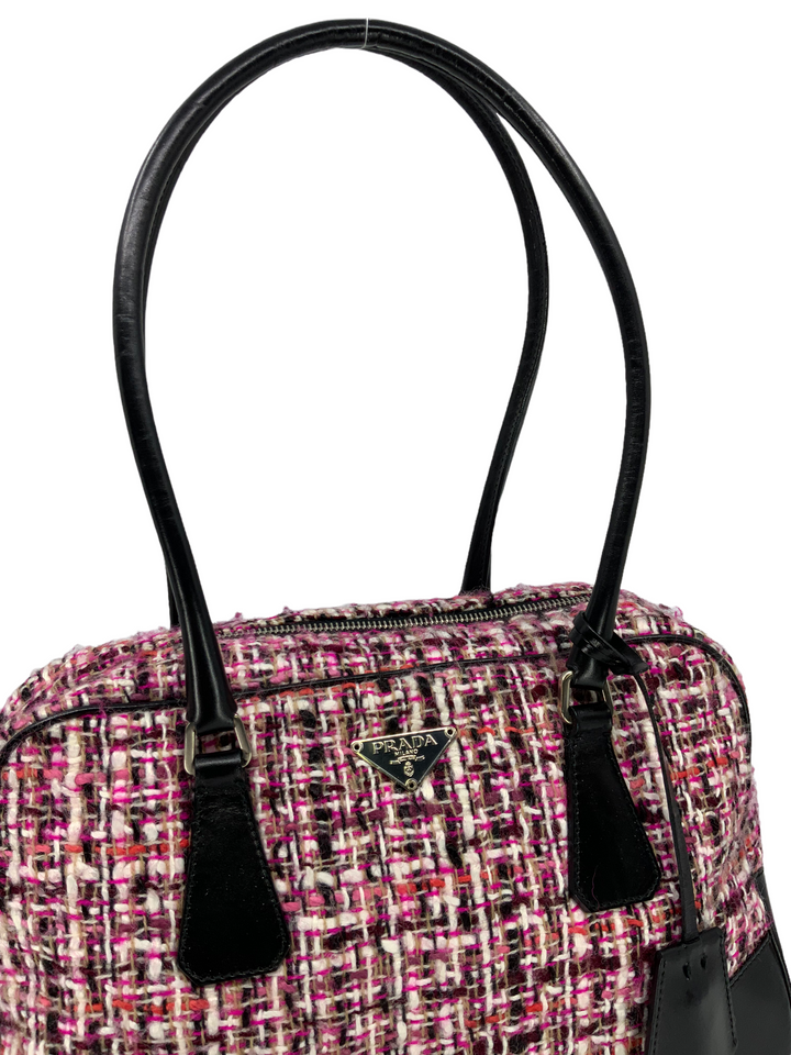 PRADA Tweed Leather Boston Bag - Consigned Designs
